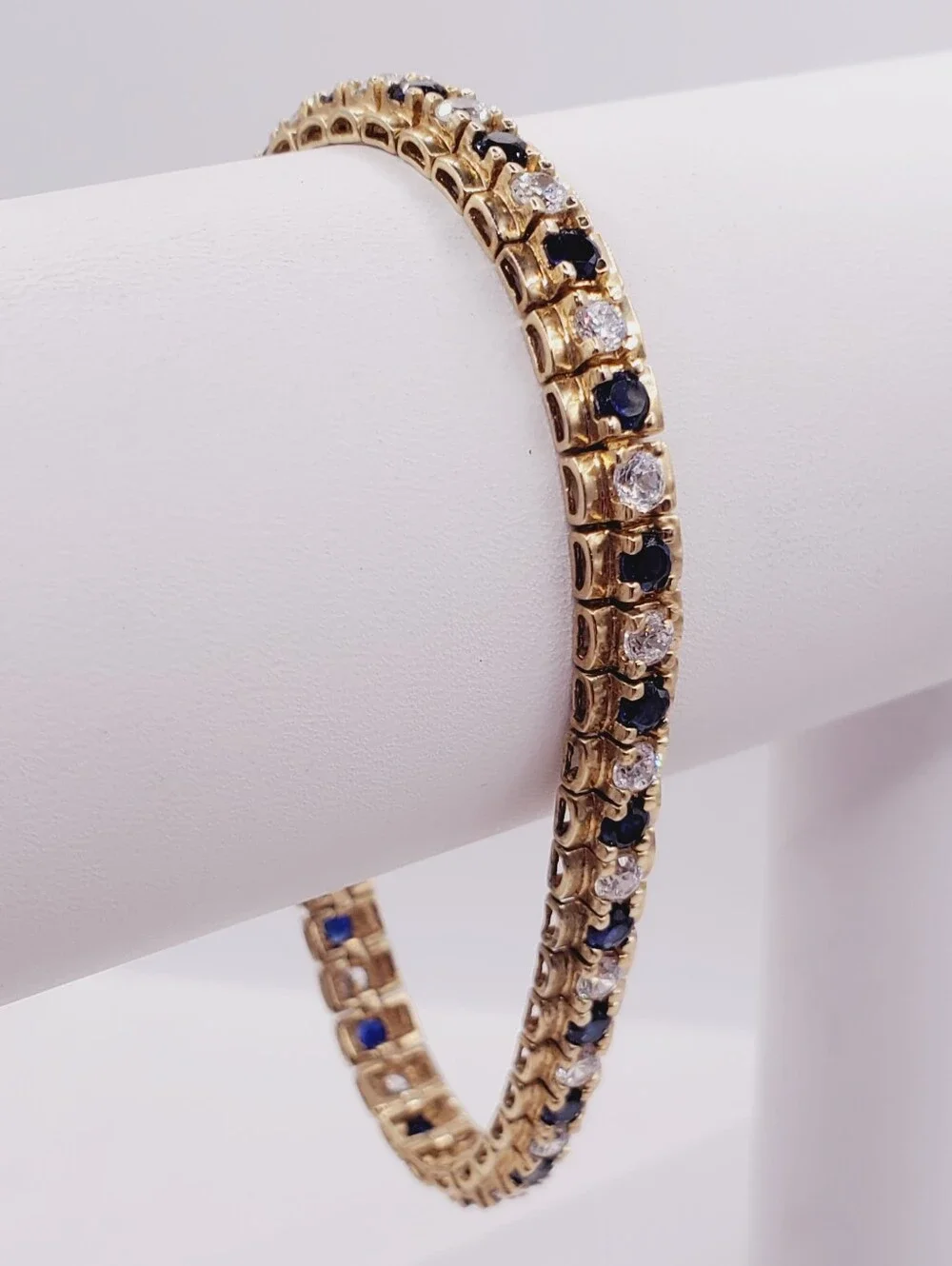 Classic Yellow Gold - 925 Sterling Silver Blue Sapphire Tennis Bracelet